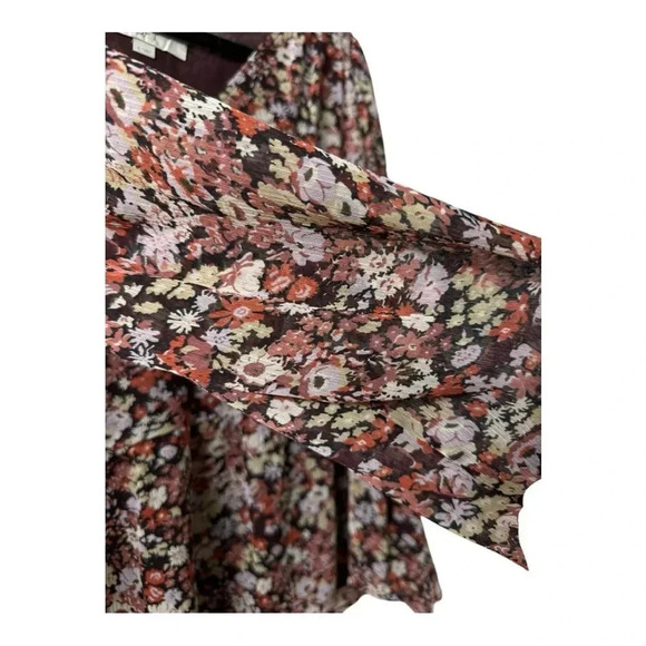 Loft Floral Fall Maroon Long Sleeve Blouse  Size Small - Picture 5 of 5